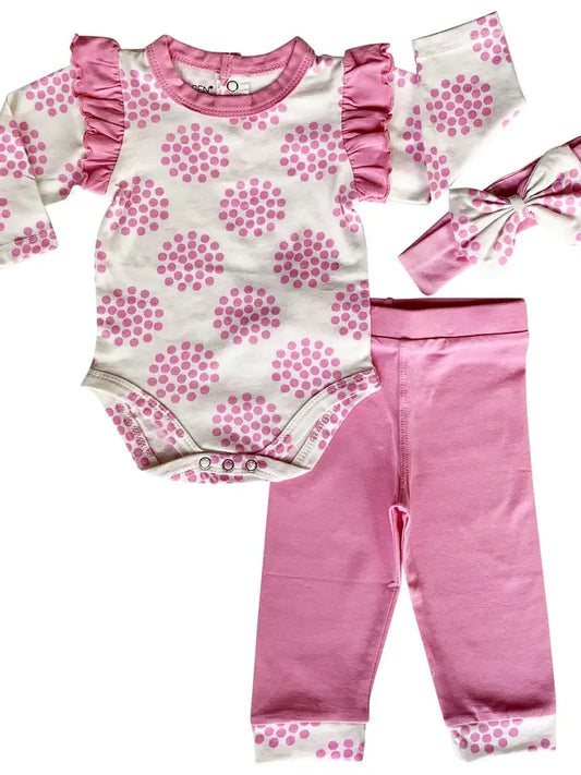 3-Pc Girls Pink Polka-Dot Layette Set