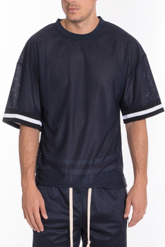 MESH SLEEVE TAPE ATHLETIC T-SHIRT