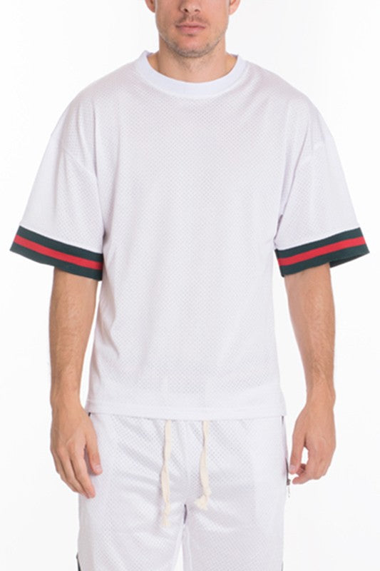 MESH SLEEVE TAPE ATHLETIC T-SHIRT