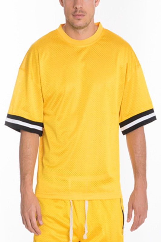 MESH SLEEVE TAPE ATHLETIC T-SHIRT