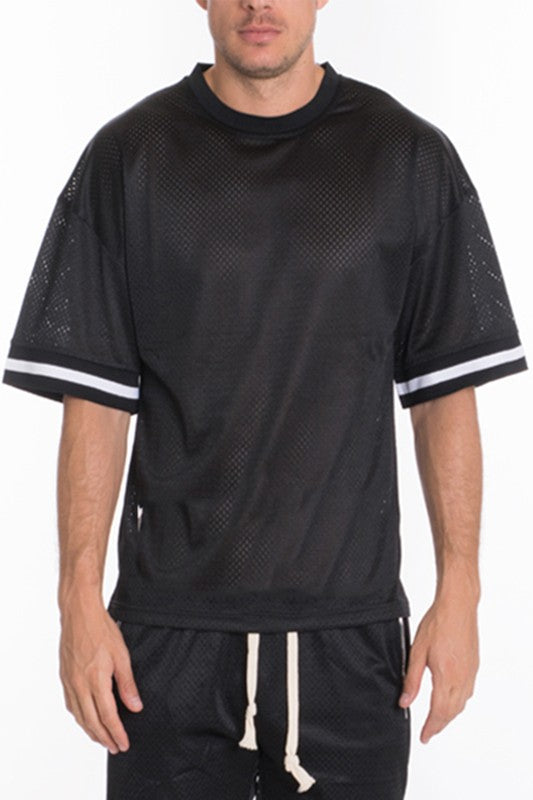 MESH SLEEVE TAPE ATHLETIC T-SHIRT