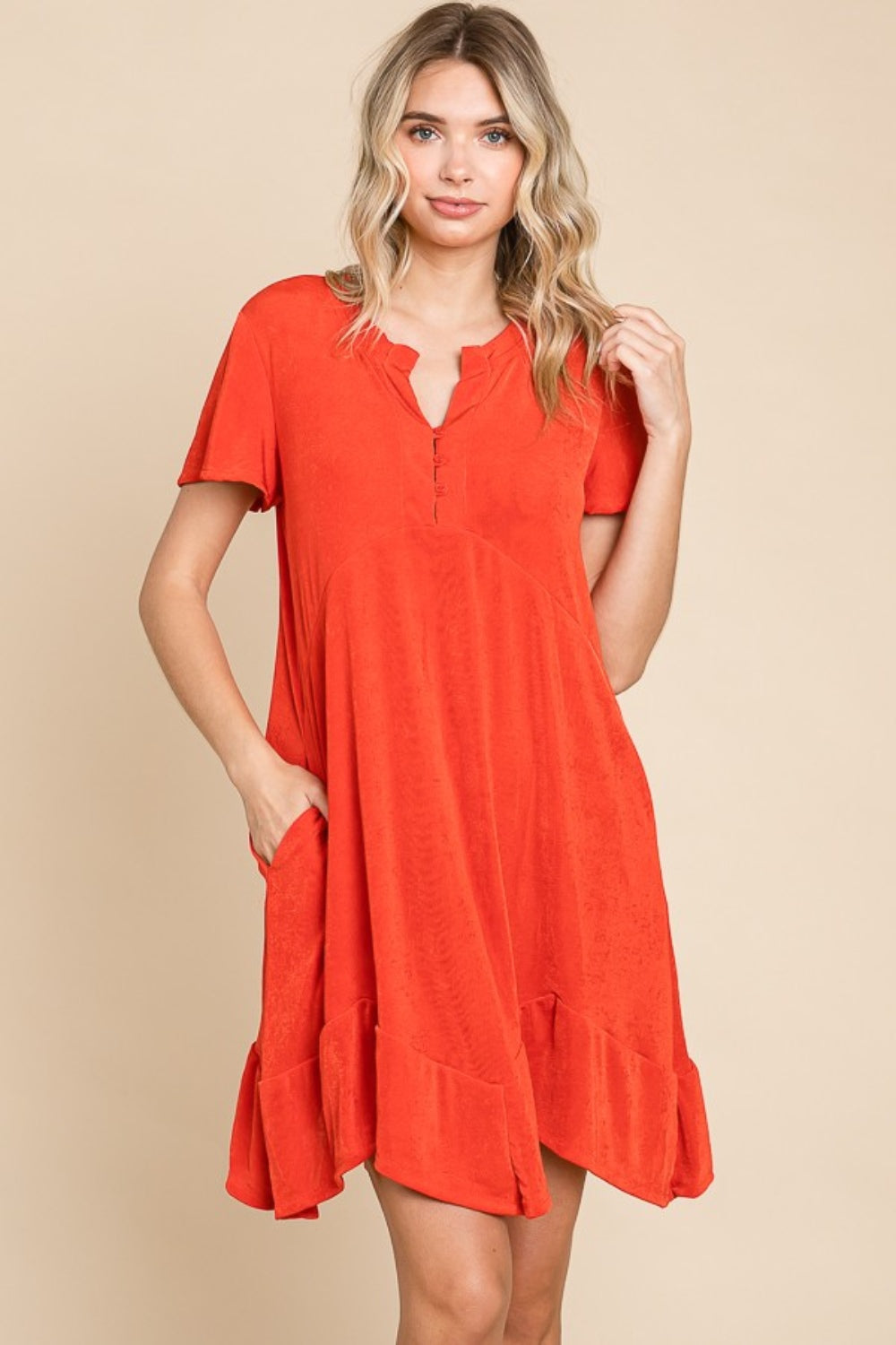 Culture Code Regular/Full Size Notched Short Sleeve Dress