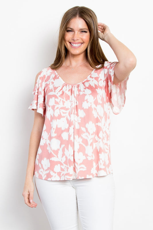 Be Stage Regular/Full Size Floral Cold Shoulder Top