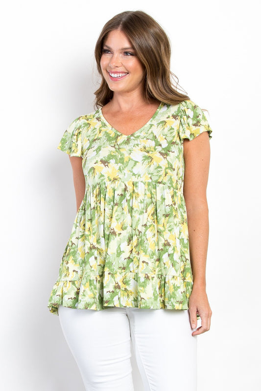 Be Stage Regular/Full Size Floral Ruffled Babydoll Top