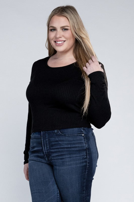 Plus Classic Ribbed Round Neck Long Sleeve